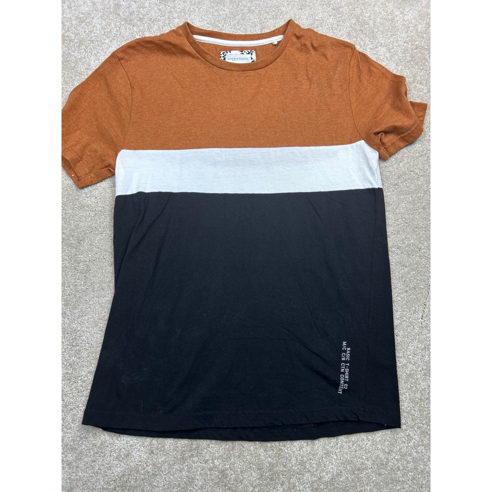 Denim & Flower Colorblock T-Shirt M Brown White Black Cotton Blend Streetwear